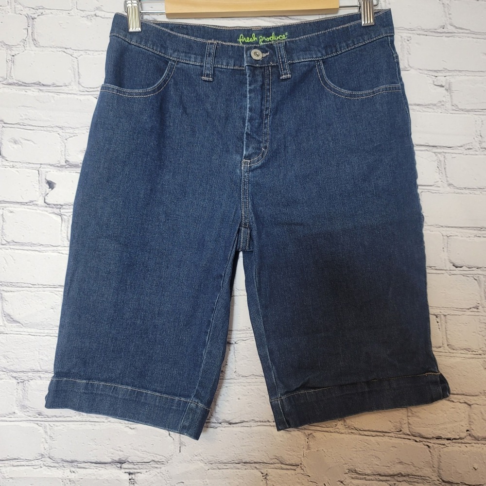 Fresh Produce Womens Dark Wash Stretch Denim Bermuda Shorts 4 Casual Travel